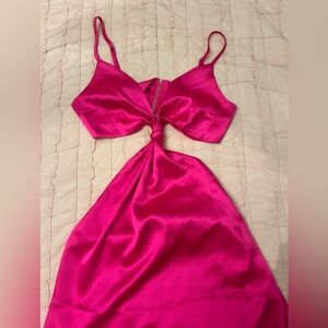 White Fox Pink Satin Mini Dress w/ Cutouts